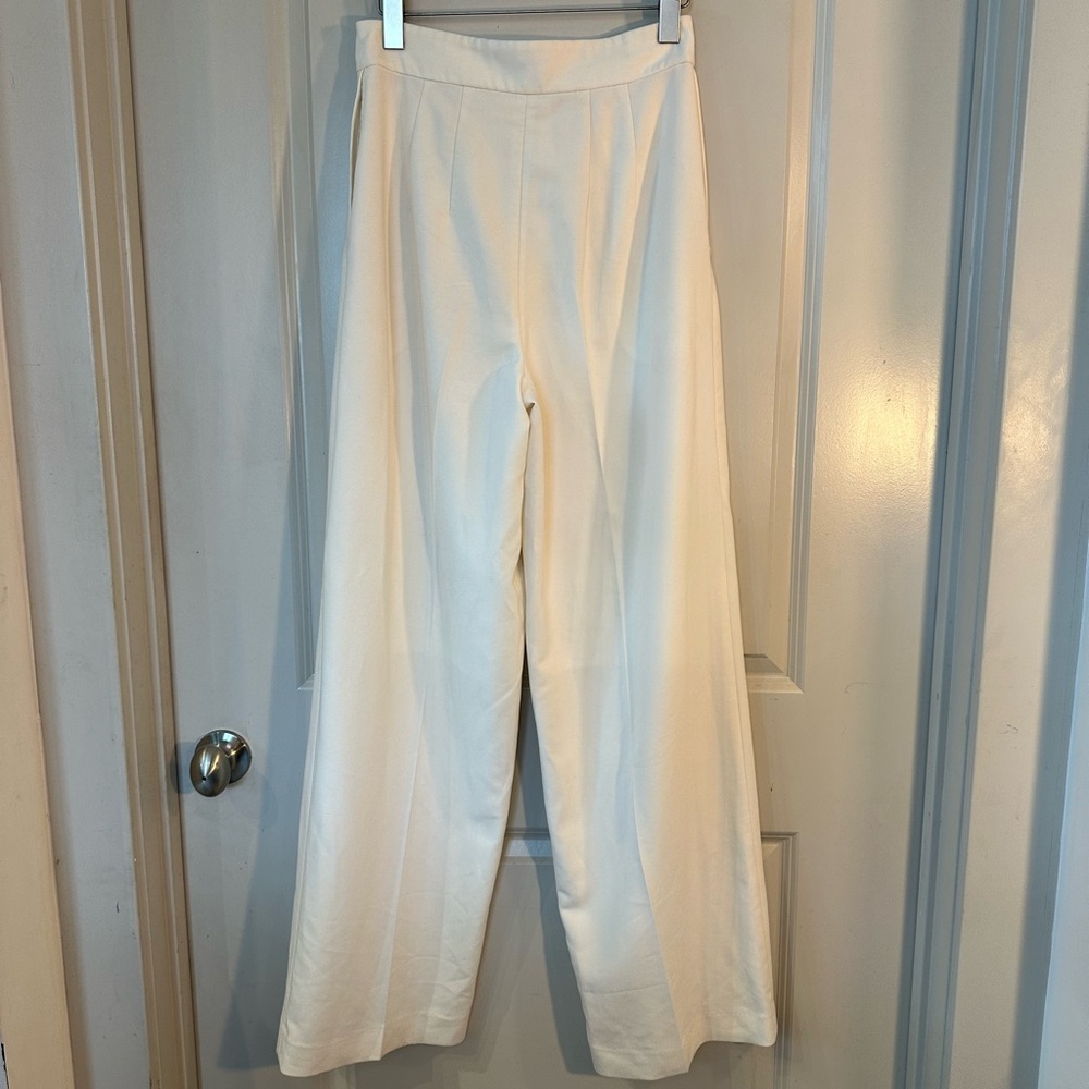 House of CB Ivory High Waisted Wide Leg Designer Trouser Pants, Medium - Picture 7 of 10